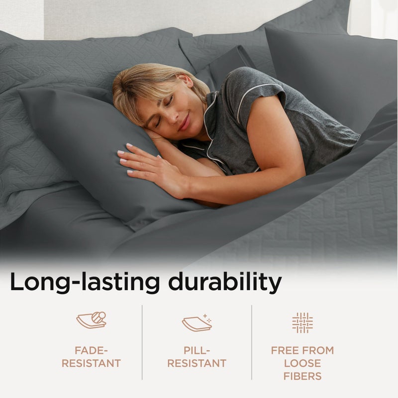 Threadmill 100% Cotton Sheets for Cal King Size Bed - 600 Thread Count Cal King Bed Sheets Set with 16â€ Deep Pocket - Sateen Weave 4-Piece Bedding Set with Cooling Effect, Dark Grey - Image 5